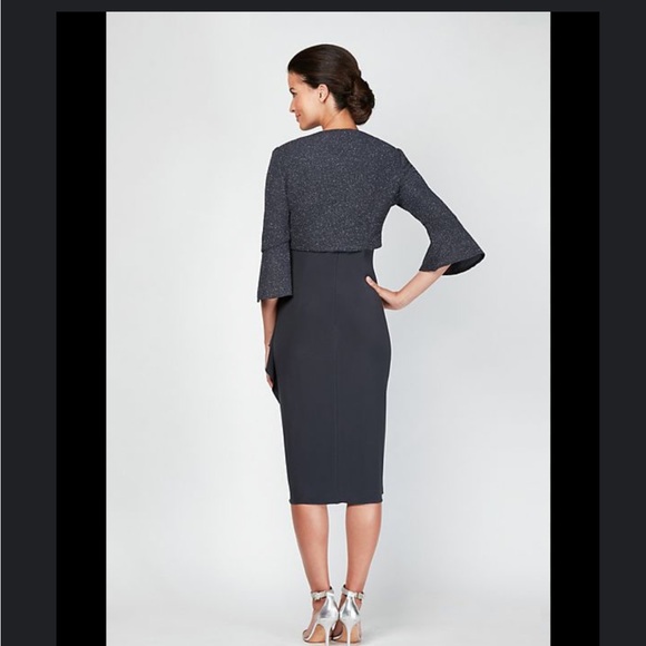 NWT Alex Evenings Black Gunmetal Midi Tank Dress with Glitter Jacket Size 8 - Picture 2 of 14